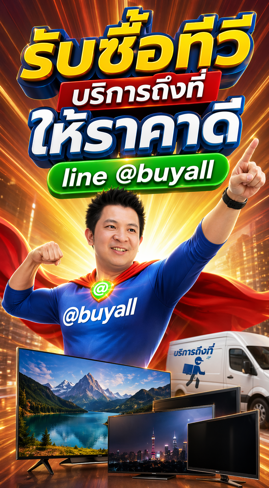ภาพโปรโมตบริการรับซื้อของมือสองพร้อมข้อความ Line @buyall