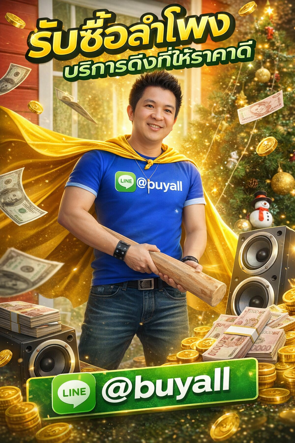 ภาพโปรโมตบริการรับซื้อลำโพงพร้อมข้อความ Line @buyall
