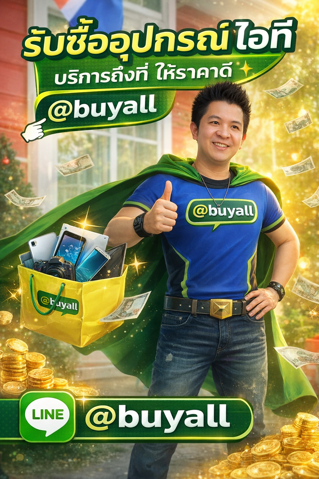 ภาพโปรโมตบริการรับซื้ออุปกรณ์ไอทีพร้อมข้อความ Line @buyall