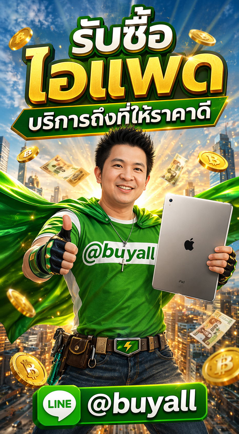ภาพโปรโมตบริการรับซื้อไอแพดพร้อมข้อความ Line @buyall