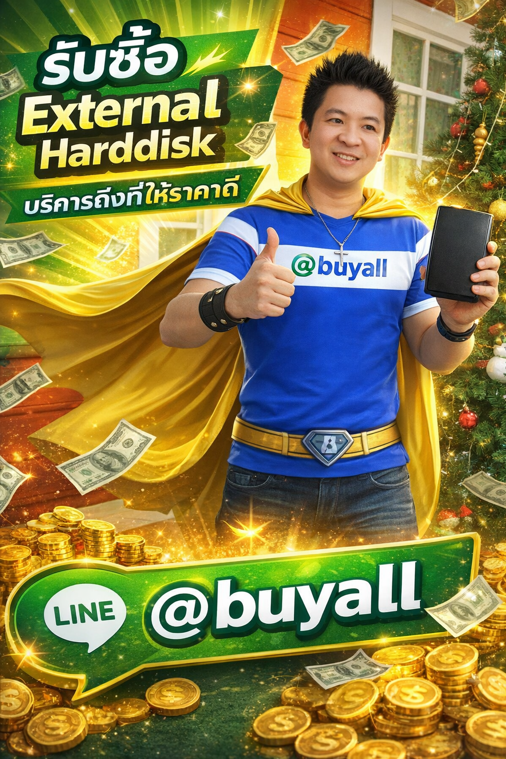 ภาพโปรโมตบริการรับซื้อ External Harddisk พร้อมข้อความ Line @buyall