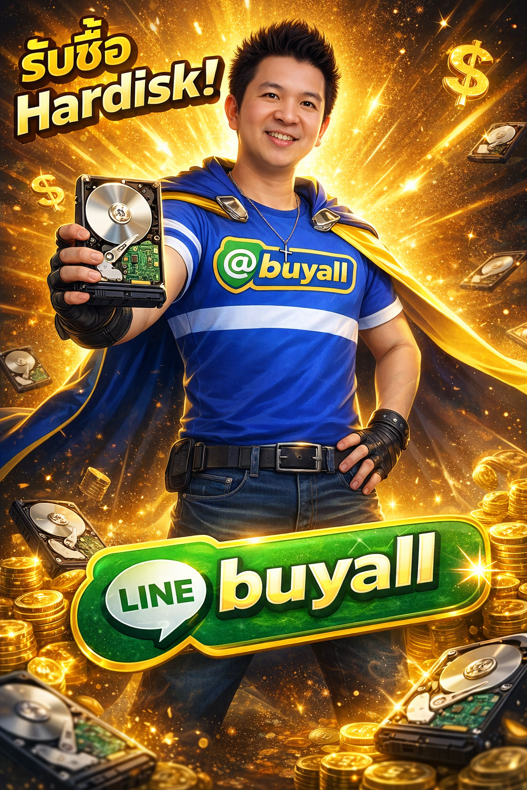 ภาพโปรโมตบริการรับซื้อ Harddisk พร้อมข้อความติดต่อ Line @buyall