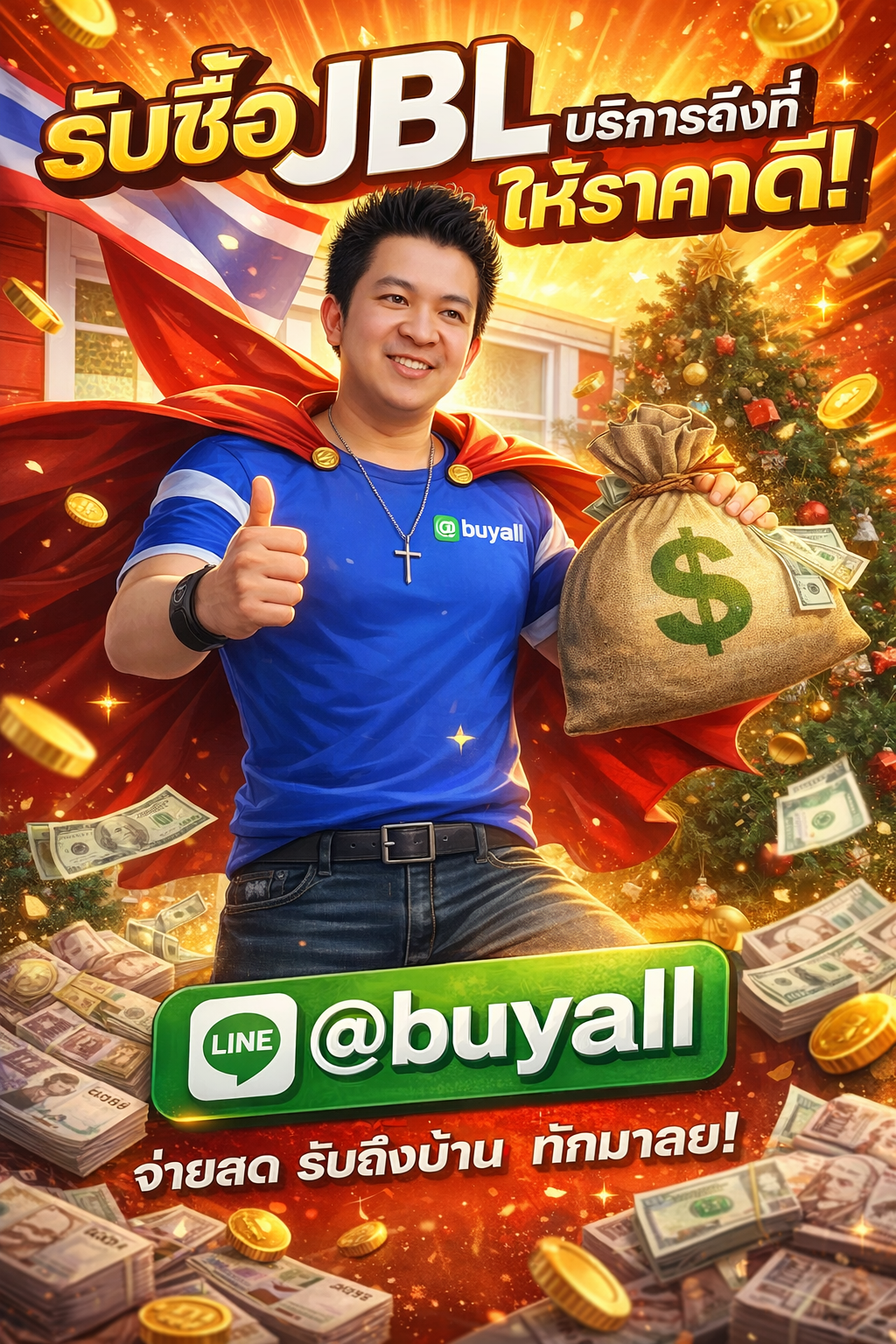 ภาพโปรโมตบริการรับซื้อJBLพร้อมข้อความ Line @buyall