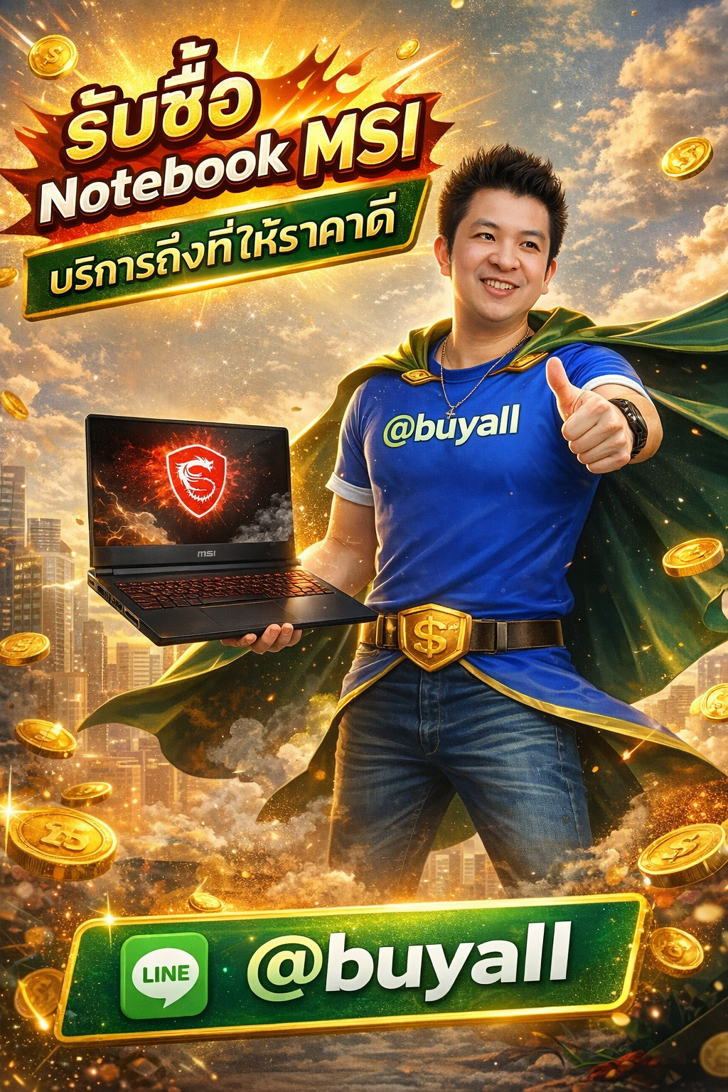 ภาพบริการรับซื้อ Notebook Msi พร้อมช่องทางติดต่อ Line @buyall