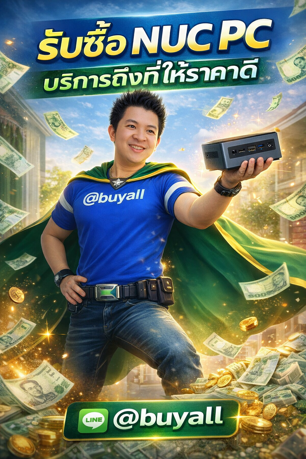 ภาพโปรโมตบริการรับซื้อNuc PC พร้อมข้อความ Line @buyall