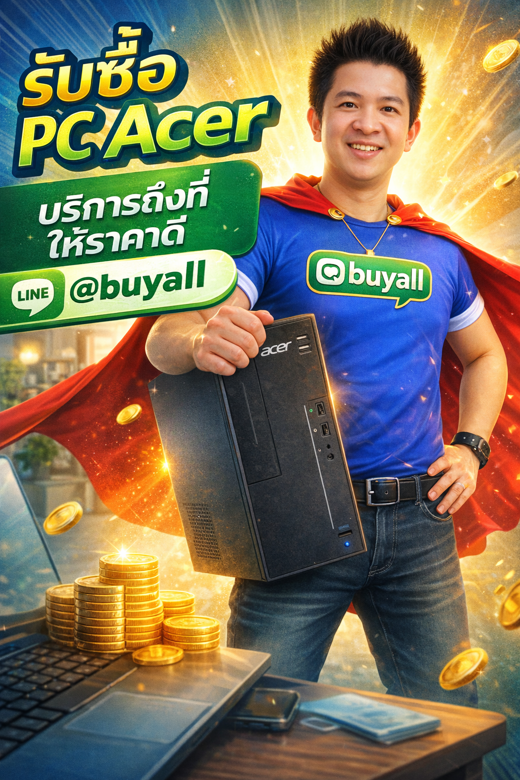 ภาพโปรโมตบริการรับซื้อ PC Acer พร้อมข้อความ Line @buyall