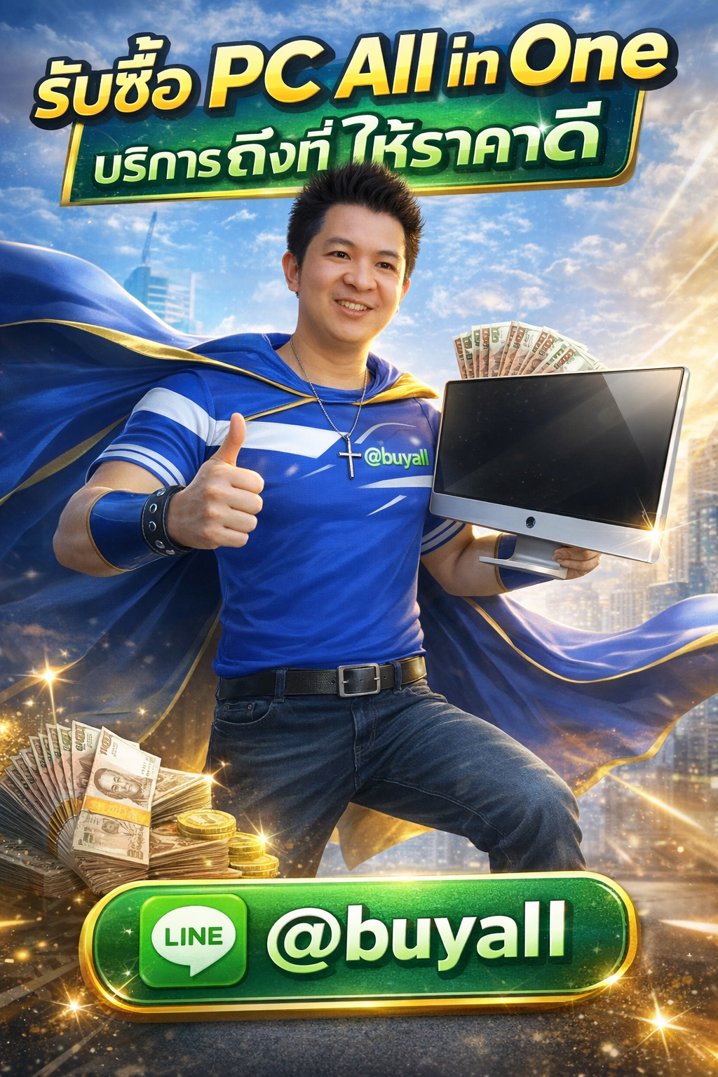 ภาพโปรโมตบริการรับซื้อ PC All in One พร้อมข้อความ Line @buyall