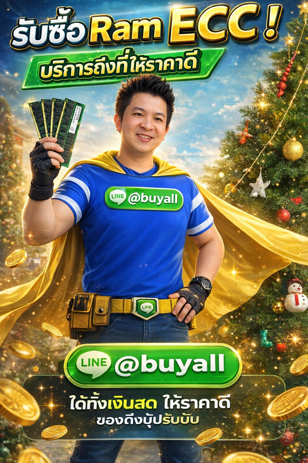 ภาพโปรโมตบริการรับซื้อ Ram ECC พร้อมข้อความ Line @buyall
