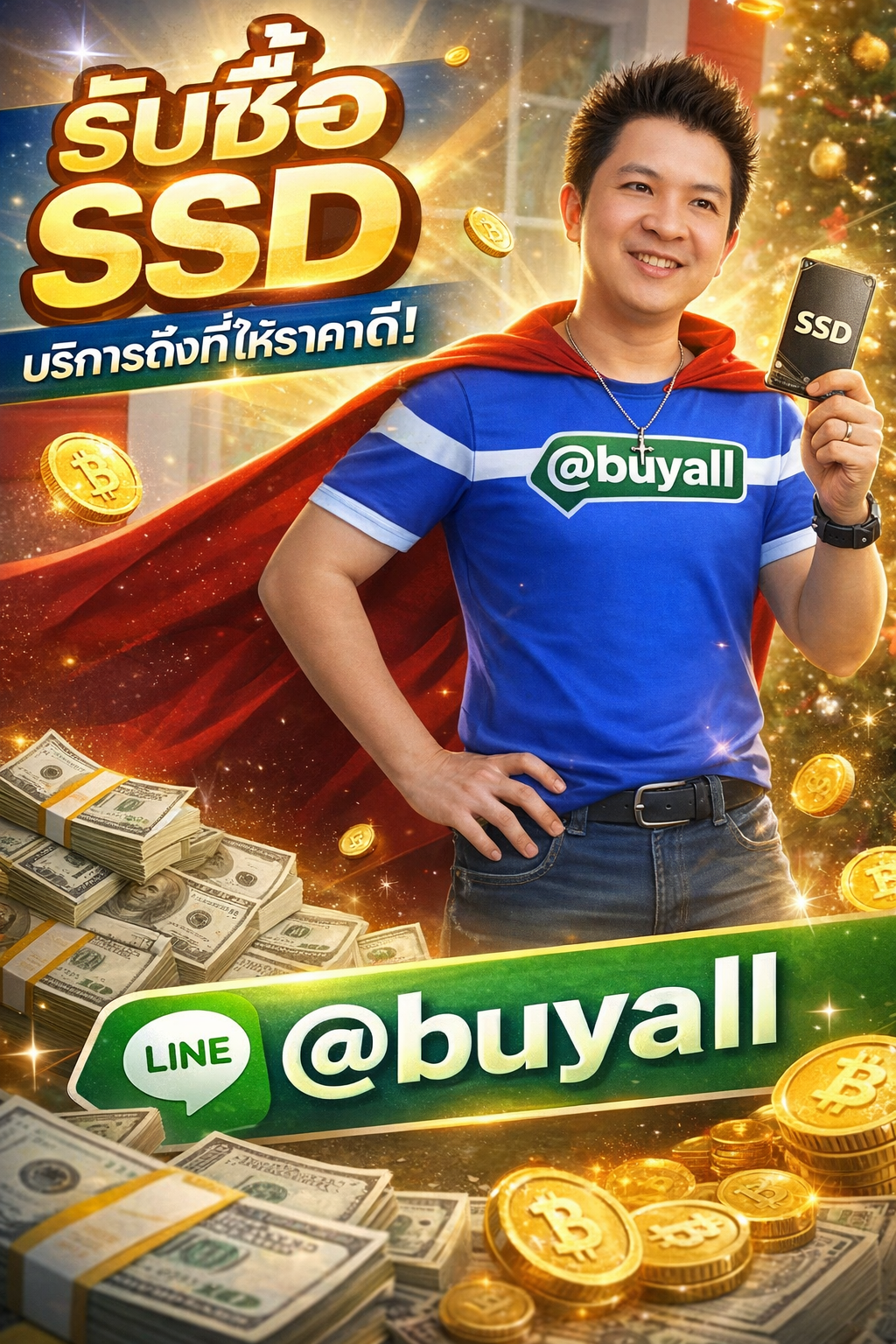 ภาพโปรโมตบริการรับซื้อ SSD พร้อมข้อความ Line @buyall