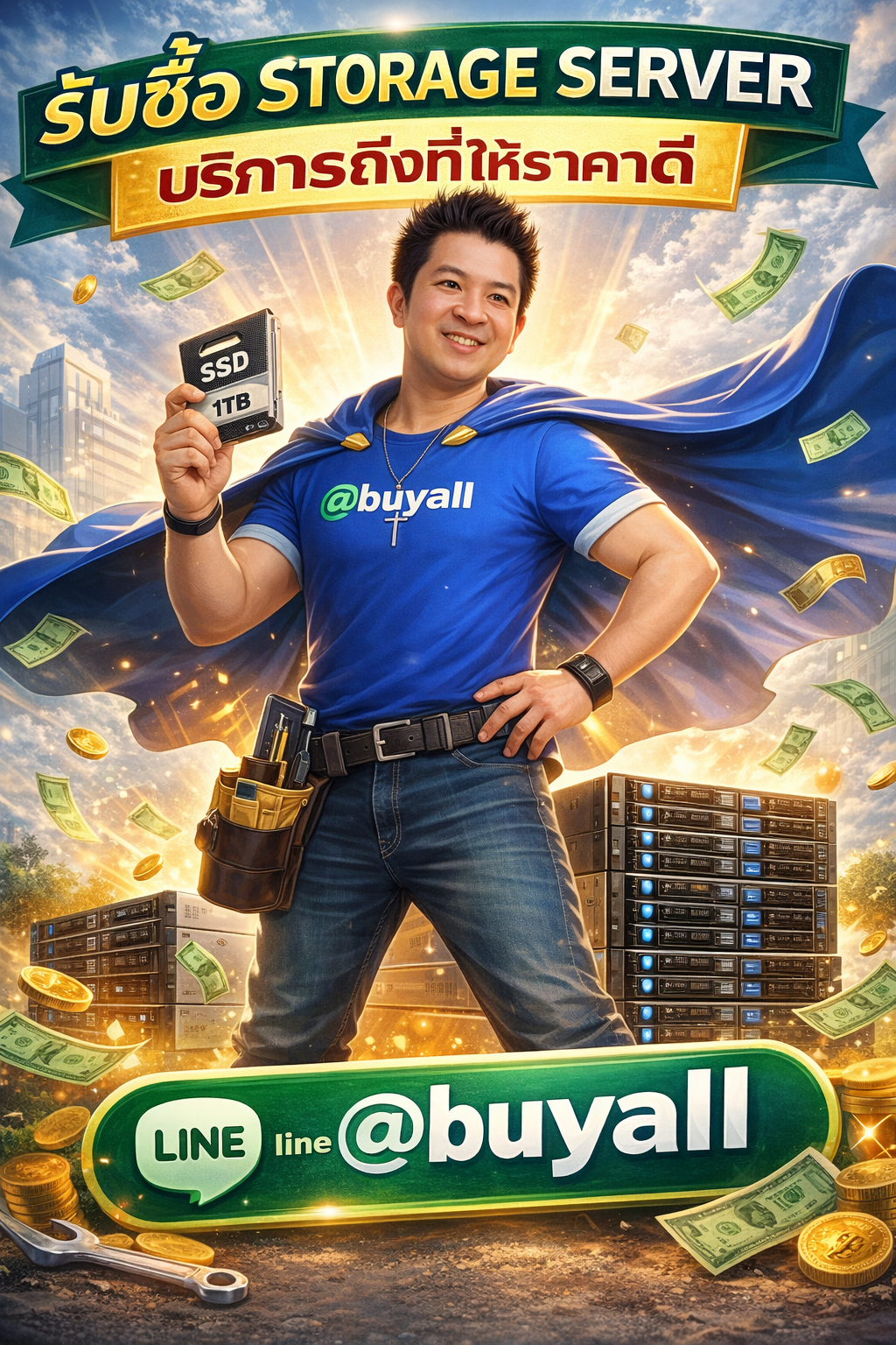 ภาพโปรโมตบริการรับซื้อ Storage Server พร้อมข้อความ Line @buyall