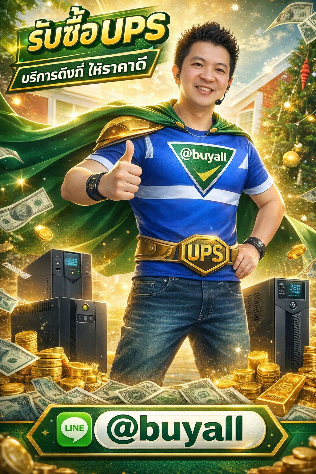 ภาพโปรโมตบริการรับซื้อ UPS พร้อมข้อความ Line @buyall