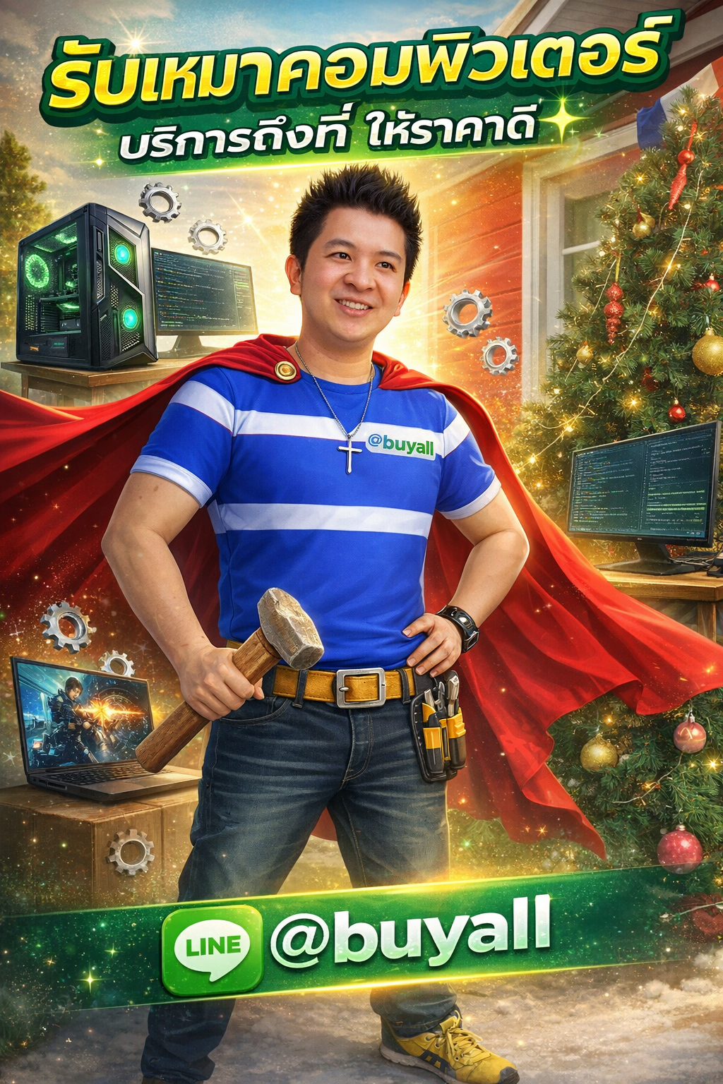 ภาพโปรโมตบริการรับเหมาคอมพิวเตอร์พร้อมข้อความ Line @buyall